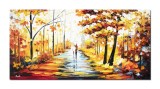 Tablou indragostiti pictat manual living, dormitor, Impreuna pe aleea vietii, stilizat, 120x60cm ulei pe panza