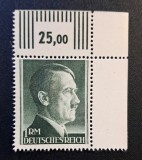 Germania (1941&ndash;1944) -1 RM cu Margine, Grilă de Linii și Valoare Contabilă "25,00" (MINT / Neștampilat) CLK1