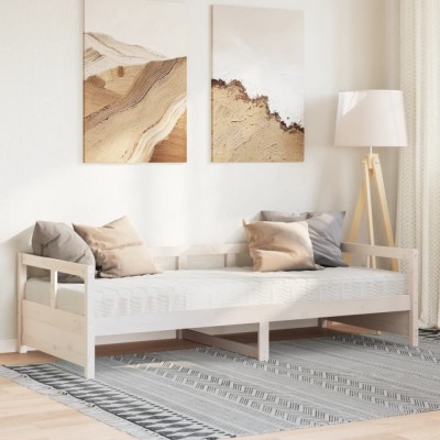 Gossi pat de zi cu saltea, alb, 90x200 cm, lemn masiv pin foto