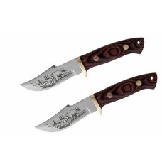 Set doua cutite de vanatoare, otel inoxidabil 420, DEPOX&reg;, maner din lemn, husa cordura, 20 cm