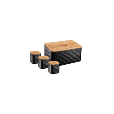Set cutie pentru paine, din otel-bambus, si 3 recipiente pentru bucatarie, negru, Klausberg foto