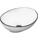 Lavoar pe blat oval, ceramic, design modern si elegant, alb cu margine neagra