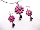 set colier si cercei cu fimo cu margarete violet 41274