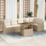 Set dining grădină 7 piese cu perne Bej Poliratan Acacia