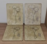 Set 4 Covorașe Masă / Șervețele Plută Vintage cu Flori (Margarete) Decor Bucătărie / Dining Bej Maro Rustic