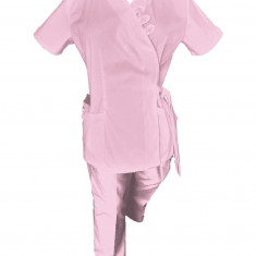 Costum Medical Pe Stil, Tip Kimono Roz deschis cu Elastan, Model Daria - XS, XS
