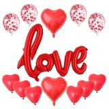 Set 13 baloane din folie metalizata si din latex, flippy, figurine litere si inima, model love, tema ziua indragostitilor, baloane party cu confetti,