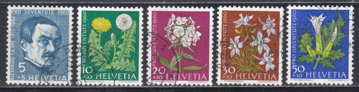 Elvetia 1960 - Pro Juventute - 150 de ani de la nașterea lui Alexandre Calame - Flori de luncă și grădină, Cota CTO 8.75 Euro, Stampilat