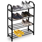 Raft incaltaminte, 4 niveluri, 8 perechi pantofi, otel si plastic, 64x50x18,5 cm