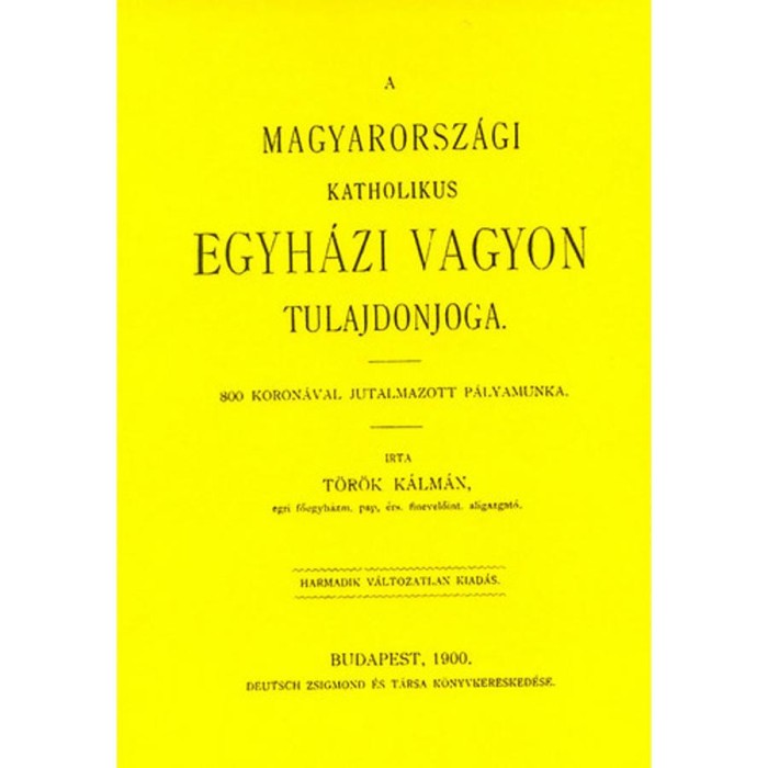 A magyarorsz&aacute;gi katholikus egyh&aacute;zi vagyon tulajdonjoga - T&ouml;r&ouml;k K&aacute;lm&aacute;n