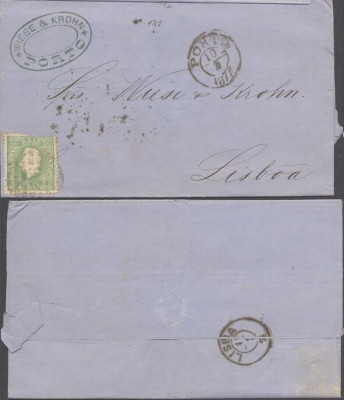 Portugal 1873 Postal History Rare Cover + Content 50 R Porto to Lisboa DB.557 foto