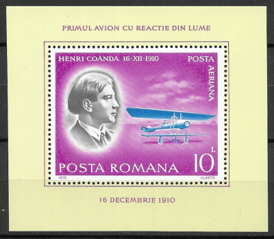 Romania 1978 - Pionieri ai aviatiei, colita dantelata, MNH, LP 973 foto