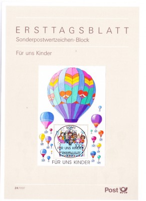 TSV - CARTON ERSTTAGSBLATT SONDERPOSTWERTZEICHEN-BLOCK FUR UNS KINDER 1997 foto