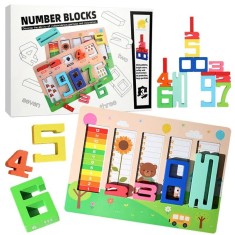 Tabla Educativa Montessori: Placa cu Numere din Lemn pentru Echilibru si Invatare, 36 x 26 cm