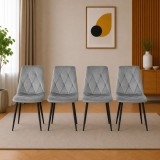 Cumpara ieftin Set 4 scaune bucatarie/living, Artool, Libra, catifea gri, picioare metal negru, 44x40x88.5 cm