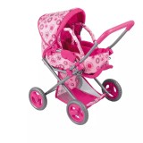 Carucior pentru papusi, cu landou si cos depozitare, 47x39x57.5 cm, parasolar, cadru metalic, roz