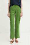 United Colors of Benetton pantaloni din in culoarea verde, drept, high waist