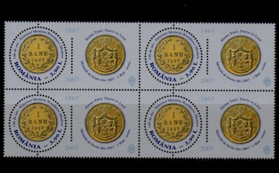 RO 2007 ,LP 1782 ,&amp;quot;140 ani de la crearea Sistemului Monetar&amp;quot; ,bloc de 4 ,MNH foto
