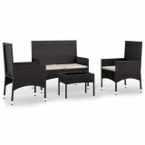 Cumpara ieftin Set mobilier relaxare gradina 4 piese cu perne poliratan negru