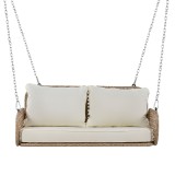 Balansoar dublu din PE-Rattan pentru grădină cu perne lavabile și 2 locuri, Capacitate 320 kg, Bej