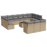 Set canapele de gradina, 14 piese, cu perne, bej, poliratan