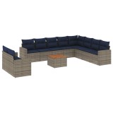 Set canapele de gradina cu perne, 11 piese, gri, poliratan