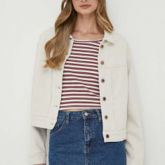 Pepe Jeans geaca jeans Foxy femei, culoarea bej, de tranzitie, oversize