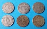 Moneda veche Austria Lot x 6 piese - 10 Heller ani diferiti ( 1893 - 1916 ), Europa, Alpaca