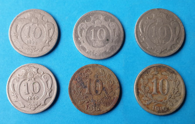 Moneda veche Austria Lot x 6 piese - 10 Heller ani diferiti ( 1893 - 1916 ) foto