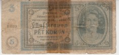 B11 - Bancnota foarte veche - Cehoslovacia - 5 coroane - protectorat