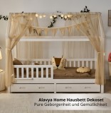 Set decorativ Alavya Home pentru pat tip căsuță 150x350 cm, 3 piese: 2 baldachine și o ghirlandă cu stegulețe, bej (fără instalație luminoasă)
