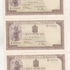 bnk bn Romania 500 lei 1942 aunc - 3 bucati consecutive