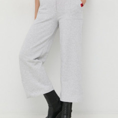 Love Moschino pantaloni de bumbac femei, culoarea gri, drept, high waist