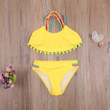 Cumpara ieftin Costum de baie cu ciucuri din 2 piese Drool (Culoare: Galben, Varsta: 11 - 12 ani)