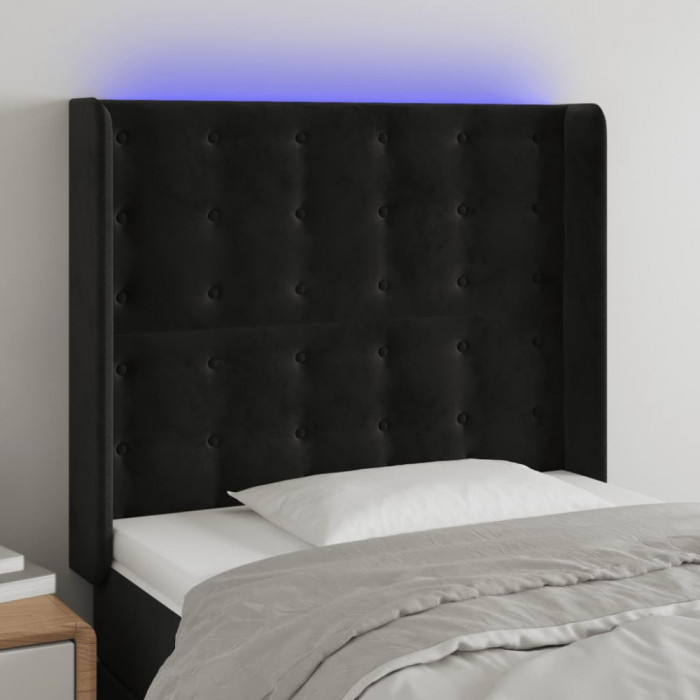 vidaXL Tăblie de pat cu LED, negru, 83x16x118/128 cm, catifea