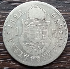 (A717) MONEDA DIN ARGINT UNGARIA - 1 FORINT 1892 KB, FRANZ JOSEPH, MAI RARA