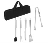 Cumpara ieftin Set 5 ustensile pentru gratar din otel inoxidabil cu manere ergonomice, accesorii BBQ cu pensula silicon si husa pentru transport, 0.757 kg