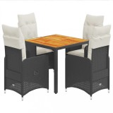 Cumpara ieftin Set bistro de gradina cu perne, 5 piese, negru, poliratan