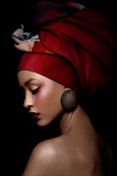 Cumpara ieftin Fototapet autocolant Portrait60 Femeie cu esarfa rosie, 150 x 205 cm
