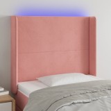 vidaXL Tăblie de pat cu LED, roz, 83x16x118/128 cm, catifea
