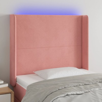 vidaXL Tăblie de pat cu LED, roz, 83x16x118/128 cm, catifea 3123803 foto