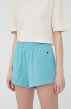 Champion pantaloni scurți 114926 femei, culoarea turcoaz, neted, high waist 114926-BS148