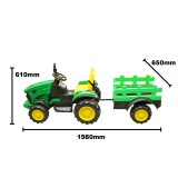 Tractor electric cu remorca pentru copii, telecomanda, baterie 12V 7Ah, lumini LED, dimensiune 1980 x 650 x 610 mm, remorca 800 x 600 x 350 mm,