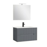 Trent Mobilier de baie 80 cm lavoar ceramic (2 sertare) cu oglindă 60x80 cm gri antracit