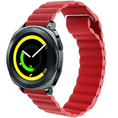 Curea piele Smartwatch Samsung Galaxy Watch 4, Watch 4 Classic, Gear S2, iUni 20 mm Red Leather Loop foto
