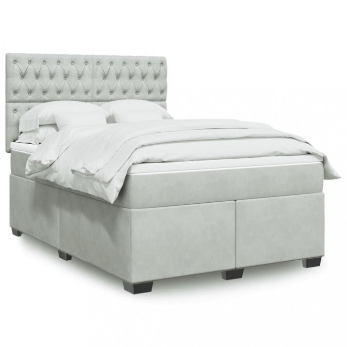 vidaXL Pat box spring cu saltea, gri deschis, 160x200 cm, catifea 3293260