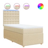 Cumpara ieftin Pat box spring cu saltea, crem, 90x200 cm, textil