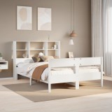 VidaXL Pat cu bibliotecă fără saltea, alb, 120x190 cm, lemn masiv pin 3323006