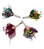 Set 4 Cocarde flori pentru piept, din plante Naturale Uscate si frunze tip voal, Eventissimi&reg;