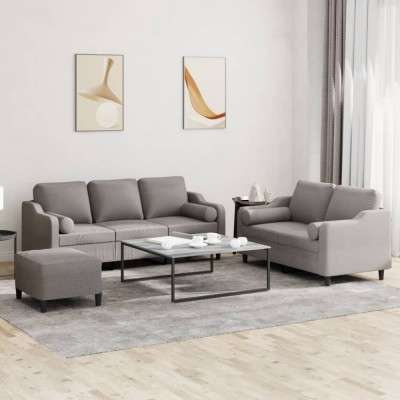 vidaXL Set de canapele cu perne, 3 piese, gri taupe, textil 3201865 foto
